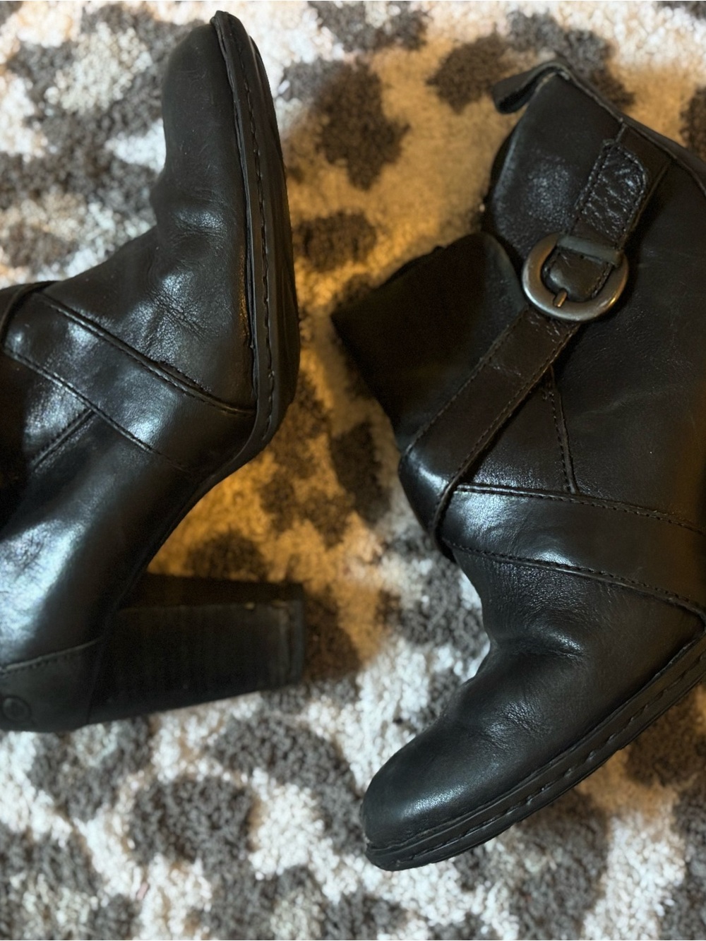 Born Women's Black Leather Ankle Boots with Buckle Detail